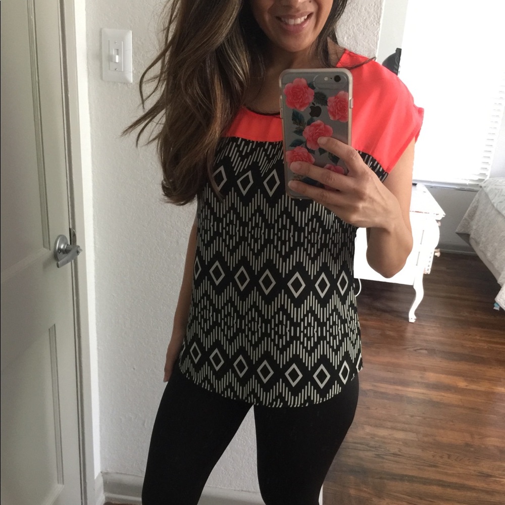 Neon & black & white top